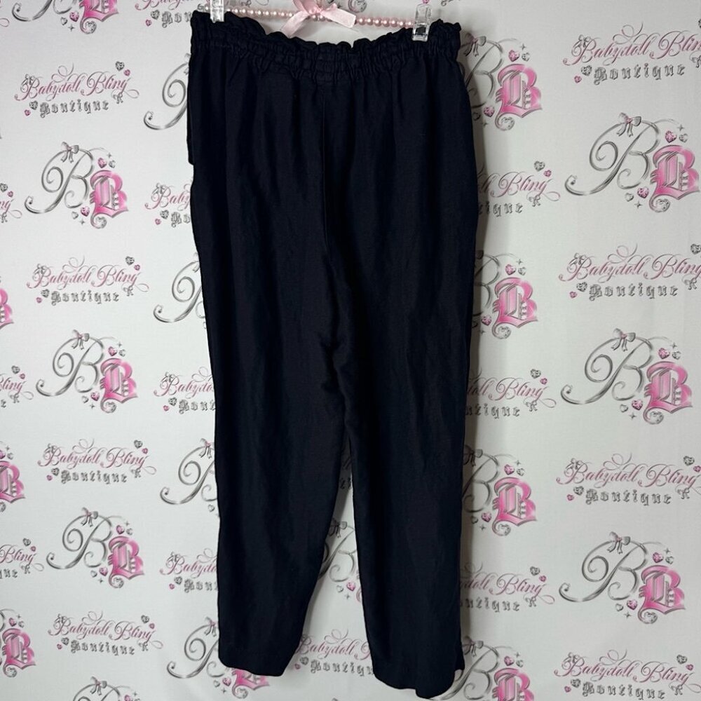 H&m linen blend pants stretchy waist band smocked Black Elastic Waist Pants
